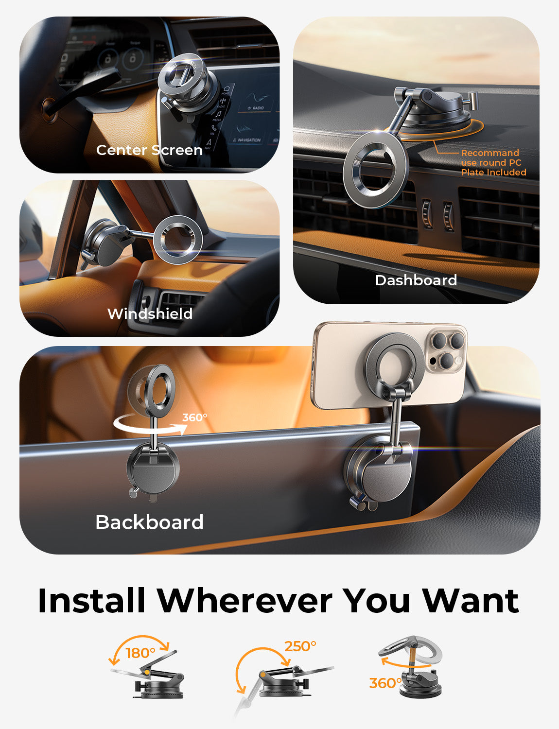 LISEN SuctionPro Magnetic Phone Holder for Car, Vacuum Magsafe Car Mount 360 Adjustable Phone Mount