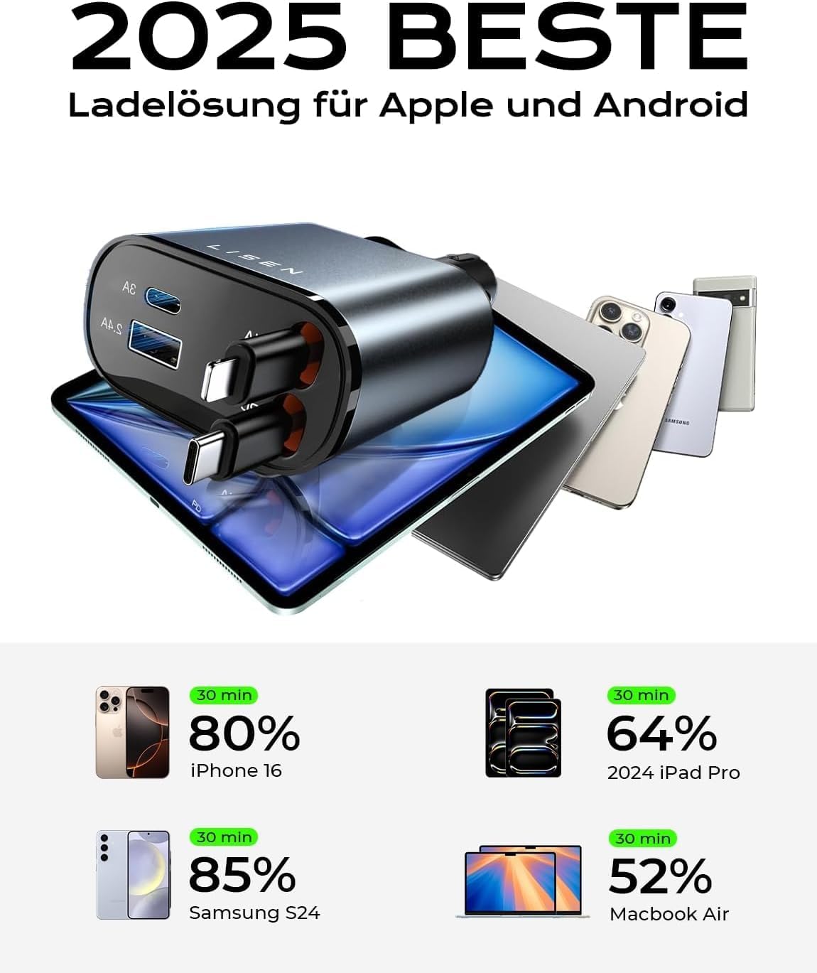 LISEN 4 in 1 Car Charger
