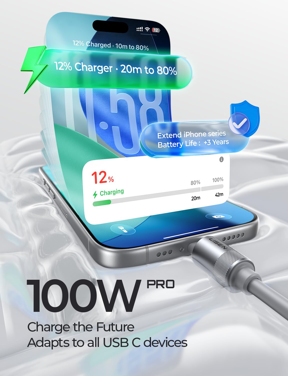 LISEN 10FT USB C Cable