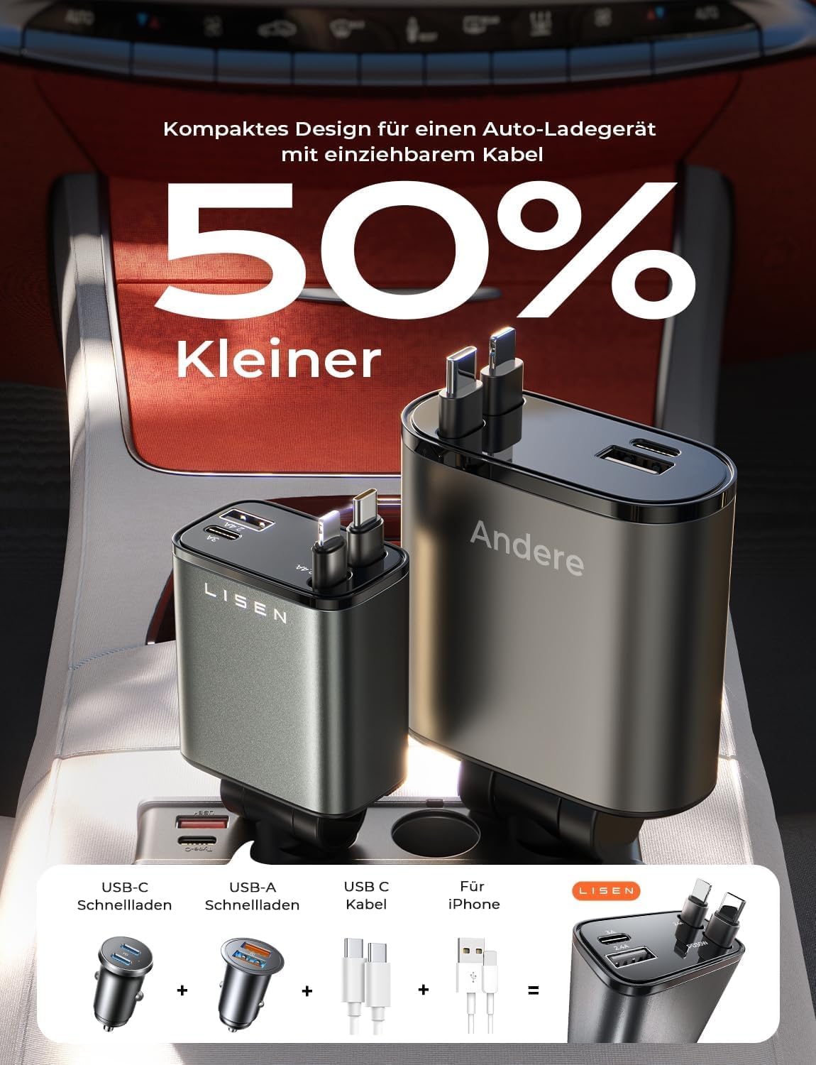 LISEN 4 in 1 Car Charger