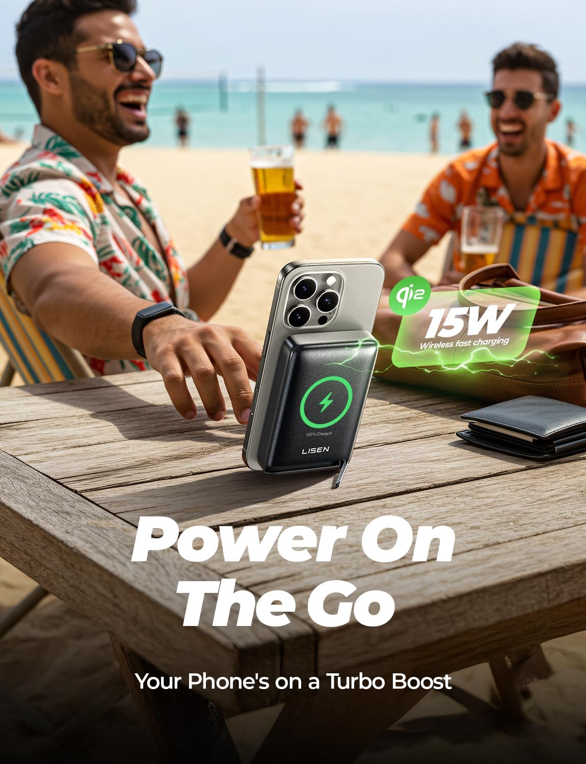 LISEN Qi2認証 15W ポータブル充電器 パワーバンク