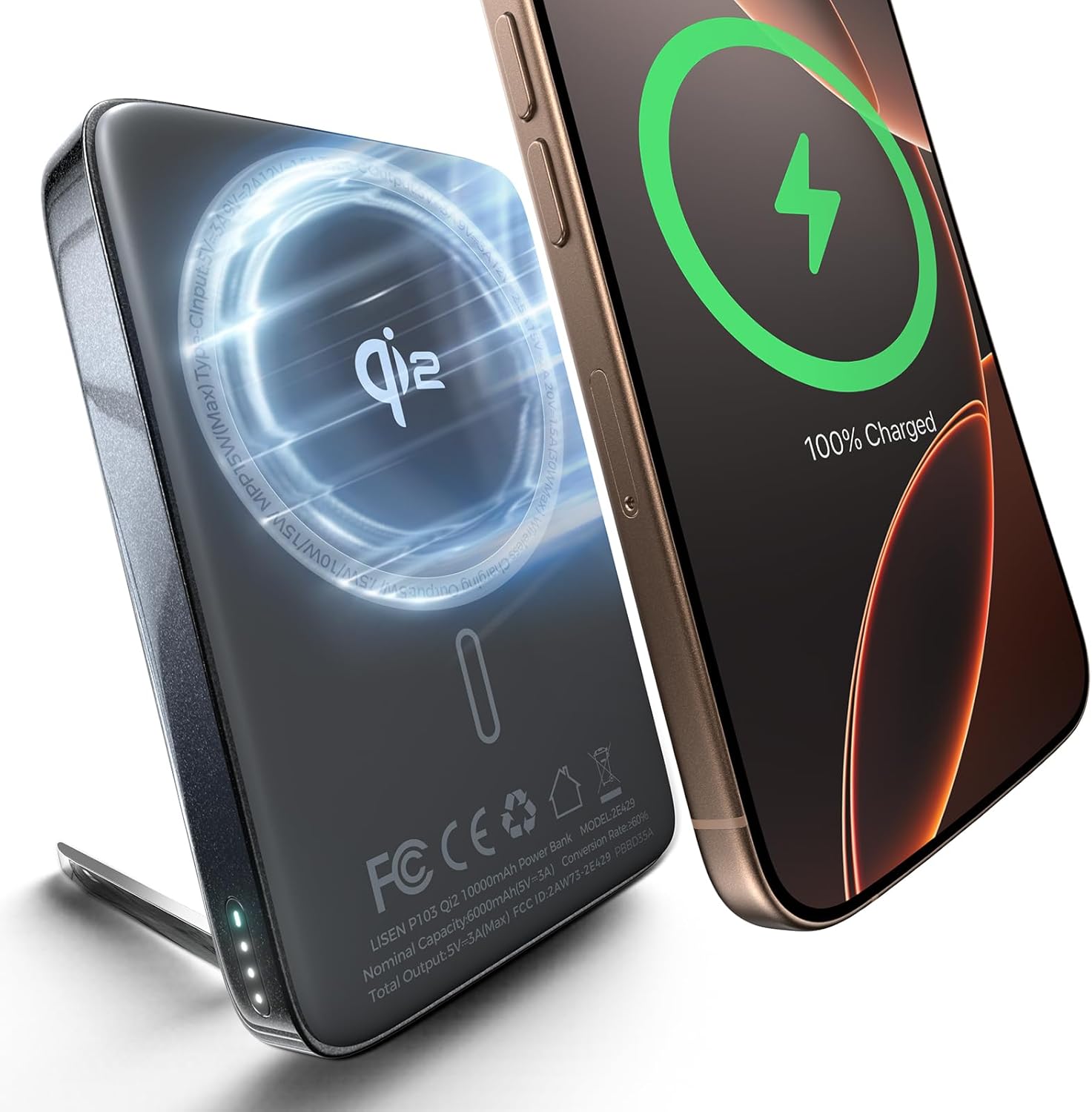 LISEN Qi2認証 15W ポータブル充電器 パワーバンク