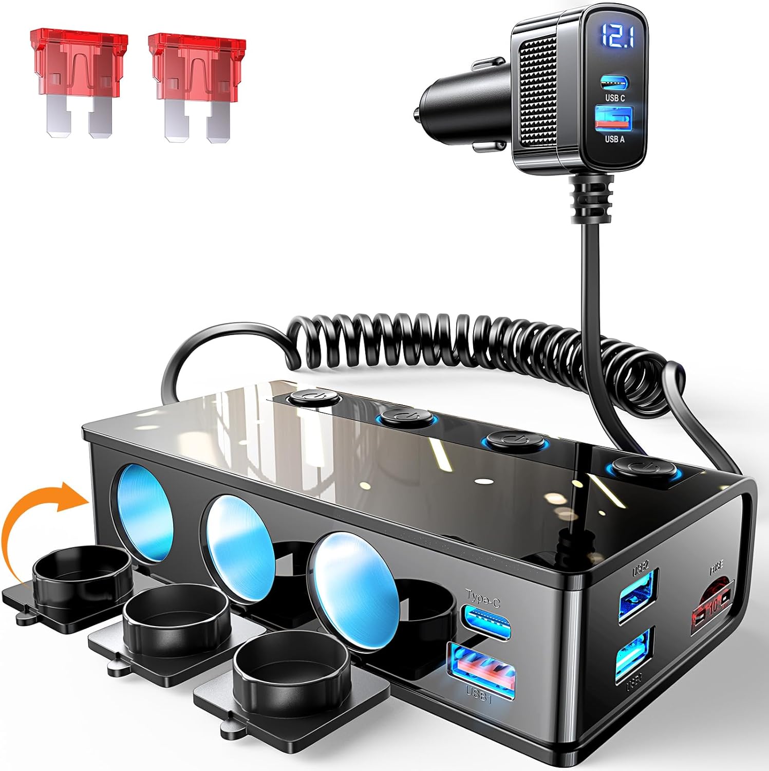 LISEN Cigarette Lighter Splitter Adapter 191W Heavy Duty Truck Car USB Chager Multi Port with PD36W/QC3.0 Charge USB C 12V/24V Independent Switches & ... LISEN Cigarette Lighter Splitter Adapter 191W Heavy Duty Truck Car USB Chager Multi Port with PD36W/QC3.0 Charge USB C 12V/24V Independent Switches & ...
