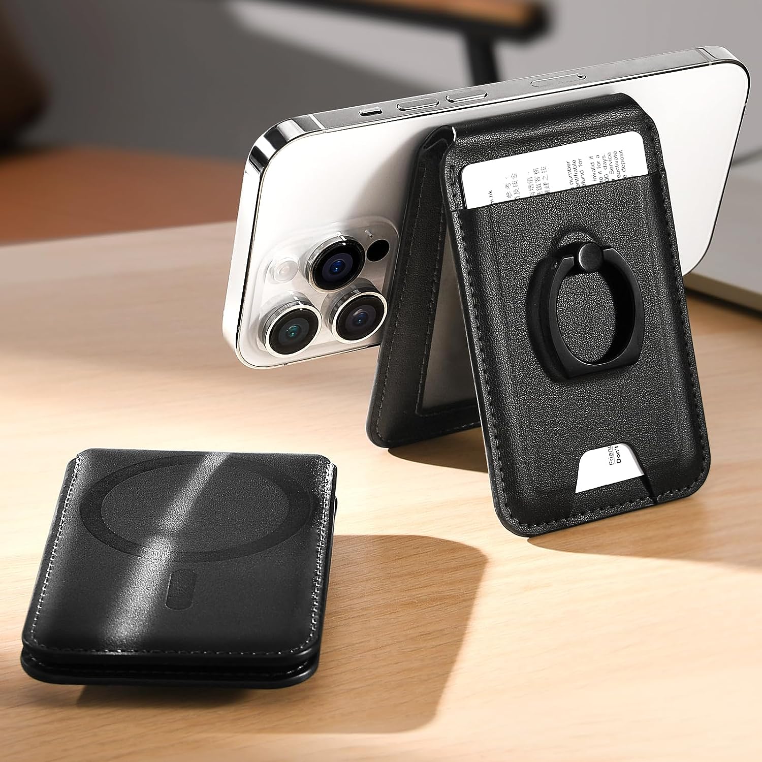 magsafe card sleeve Armor King MagSafe Card Holder Aluminum Alloy + Genuine Leather Magnetic Phone Wallet Natural Titanium+Brown main image 0