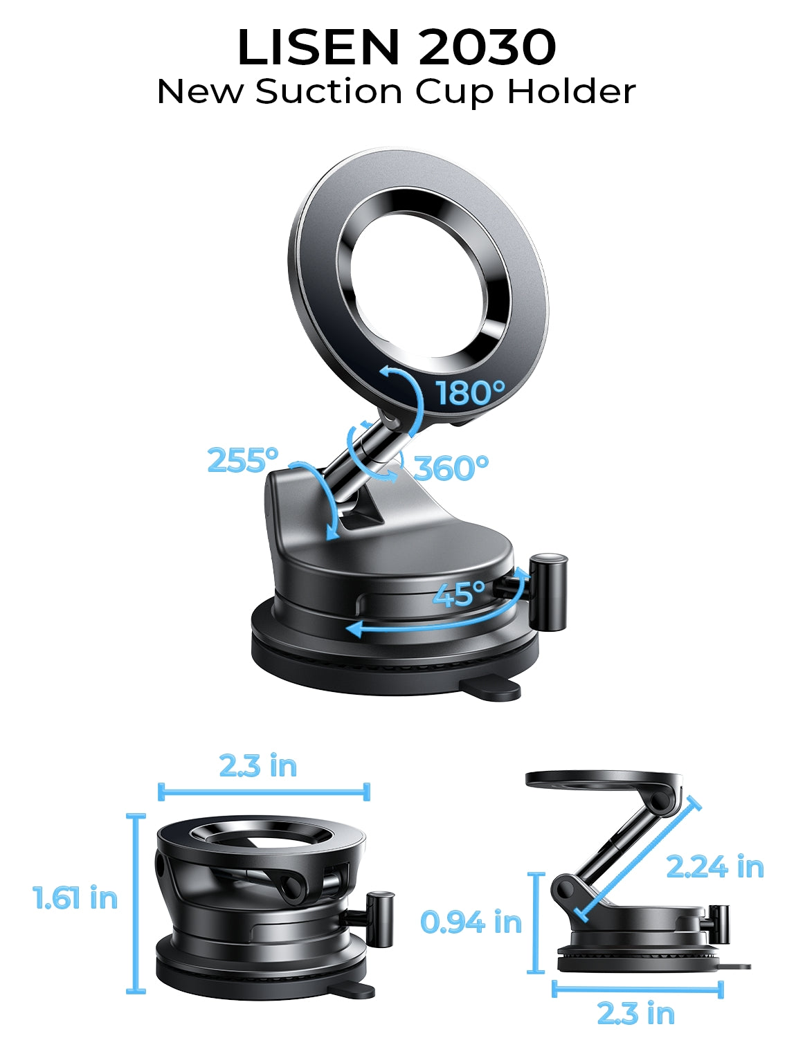 LISEN SuctionPro Magnetic Phone Holder for Car, Vacuum Magsafe Car Mount 360 Adjustable Phone Mount
