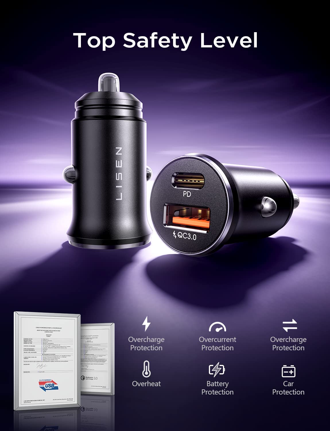 Lisen 2er-Pack USB-C-Autoladegerät
