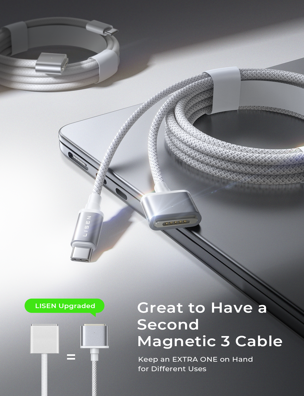 LISEN 140W USB-C Magnetic 3 Cable Fit for MacBook Charger, Nylon Braided 6FT Fit for MacBook Air 2023/2022(M2),MacBook Pro 2023(M3,M2,14-16 inch),MacBook Pro Charger Cord (M3)