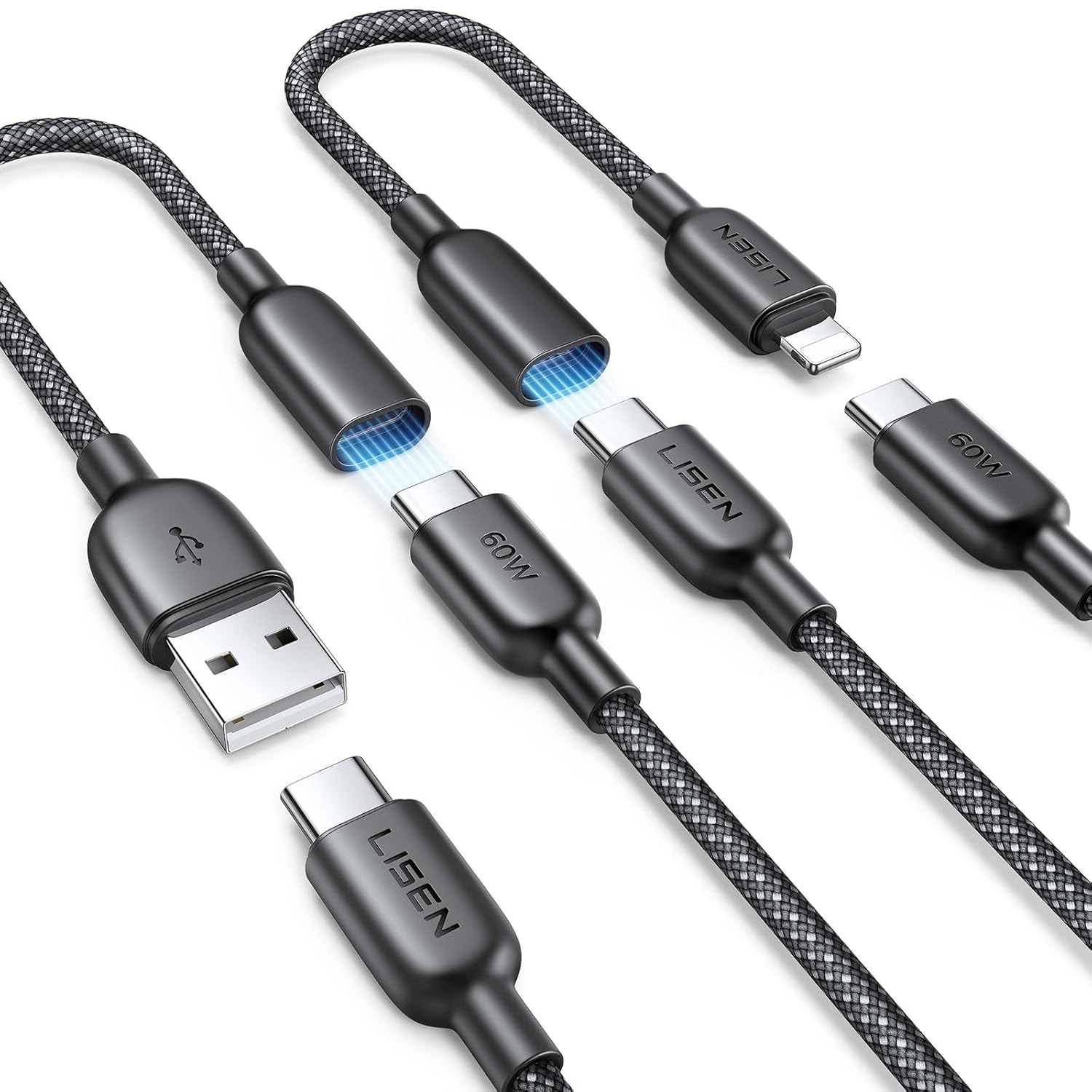 LISEN 4 in 1 Charging Cable, 4-Pack[1.65+1.65+6.6+6.6FT]