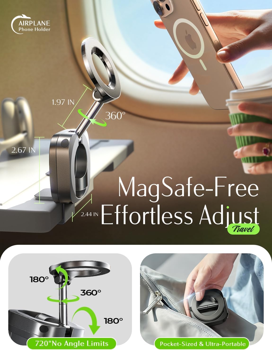 LISEN ユニバーサルフライト飛行機用電話ホルダーマウント Magsafe対応