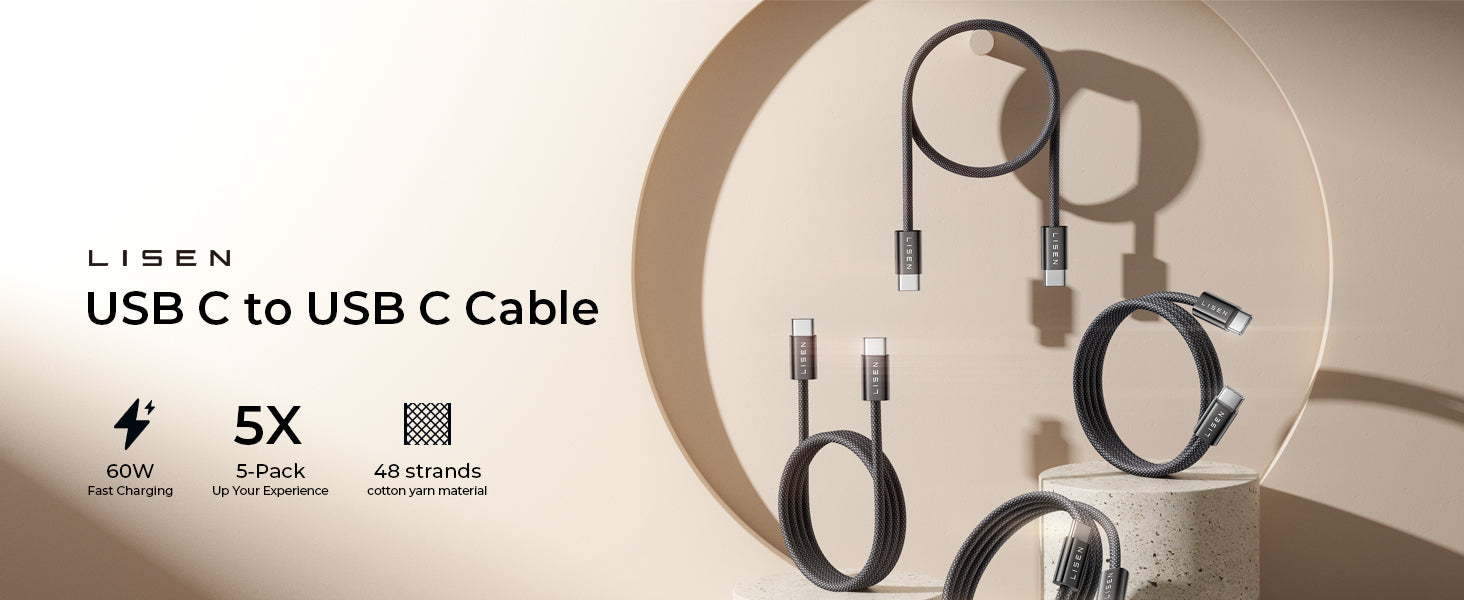 Lisen USB C to C ケーブル [60W、5本パック] 